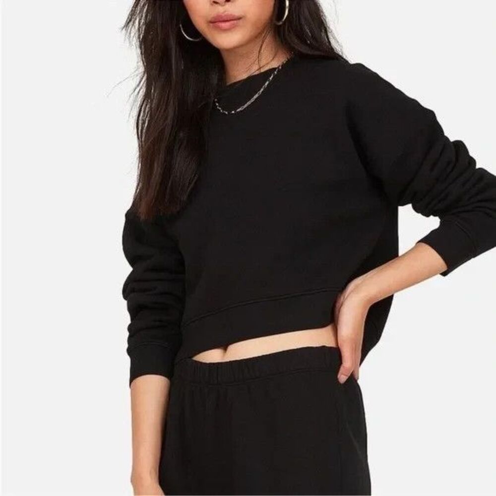 MATE THE LABEL ORGANIC CROPPED FLEECE CREWNECK‎ SWEATSHIRT BLACK S NWT